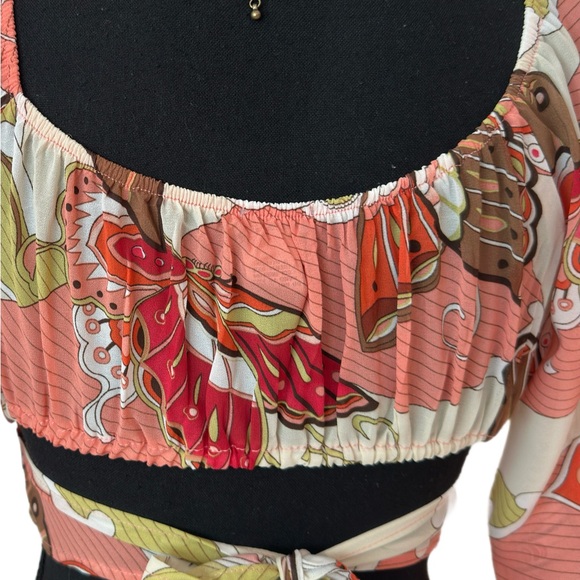 Rue21 ~ Multicolor Paisley Print Long Sleeve Crop Blouse Tie Back Straps size S - Picture 8 of 9